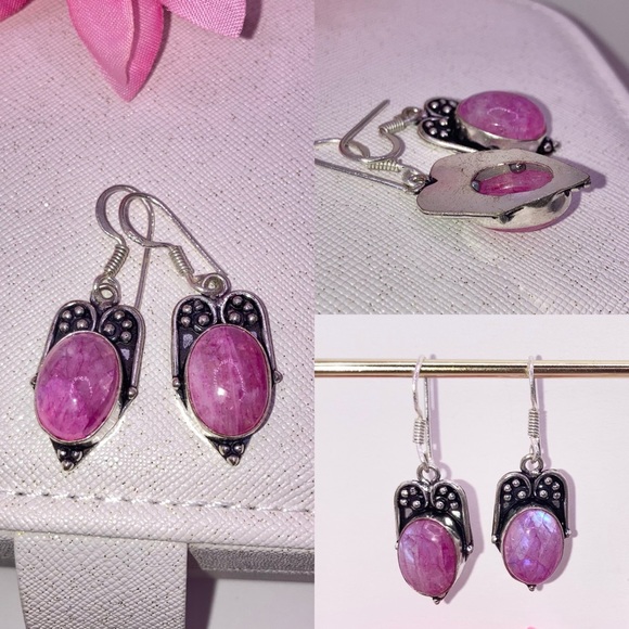 Dyed Rainbow Moonstone Gemstone Handmade Earrings - Picture 2 of 2